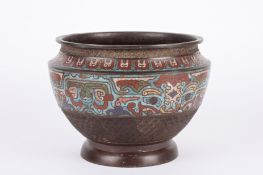 A large 20th century Chinese bronze and cloisonné jardinieredecorated with enamel flowers and