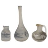 Three small Daum acid etched glass pieces the baluster vase decorated with a Dutch scene of