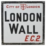 An enamel London City street sign for London Wall EC2 in metal 46cm squareCondition: Sign itself