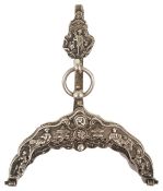 An unusual Victorian silver plated purse mount, with snap clasp and inner clasp section, with hook