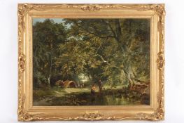 After Henry John Boddington (1811-1865) British 'A Gypsy Encampment', a peaceful wooded scene with