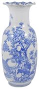 A large late 19th century Japanese blue and white vase the body painted with partridges surrounded