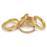 Three antique 22ct gold wedding bands, two 18ct gold wedding bands and a single 9ct gold wedding
