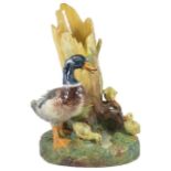 Delphin Massier (1836-1907) A Victorian majolica pottery group of a Mallard duck and three