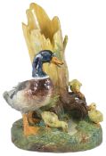 Delphin Massier (1836-1907) A Victorian majolica pottery group of a Mallard duck and three