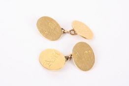 A pair of Edwardian 18ct gold oval cufflinks engraved with the initials A.M. Maker's marks W.J.H.
