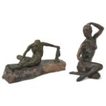Sylvia Gilley (1908-2008) Two bronze nude female figures, one seated, drying a towel and supported