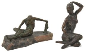 Sylvia Gilley (1908-2008) Two bronze nude female figures, one seated, drying a towel and supported