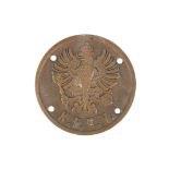 A mid 19th century Prussian brass railway steam locomotive plaque 'K.P.E.V., decorated with the