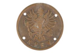 A mid 19th century Prussian brass railway steam locomotive plaque 'K.P.E.V., decorated with the