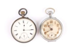 An early 20th century silver open faced pocket watch with white enamel dial, together with an