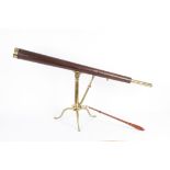 A 3 1/2-inch refracting single draw brass and leather bound telescope the 43-inch body tube with