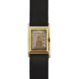 A 1930s Longines 18ct gold mechanical wristwatch the rectangular silvered dial with applied Arabic
