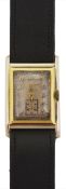 A 1930s Longines 18ct gold mechanical wristwatch the rectangular silvered dial with applied Arabic