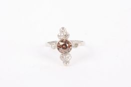 A delicate Art Deco fancy cinnamon coloured diamond ring, the cinnamon diamond approx. 1.00 ct.