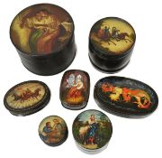 A good collection of Russian 19th century and later papier mâché boxes including a Vishnyakov