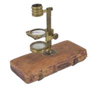 A Victorian brass travelling microscope by Banks of London the stem signed 'Banks, London, Math Inst