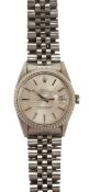 A Rolex Datejust automatic stainless steel wrist watch c.1983 the silvered dial with baton numerals,