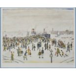 Laurence Stephen Lowry (1887-1976) British 'The Ferry', a print of figures surrounding a steam
