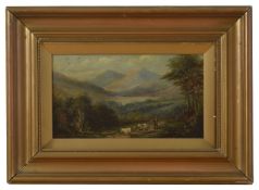 19th century English School 'Ullswater', a peaceful landscape scene, with a shepherd boy and