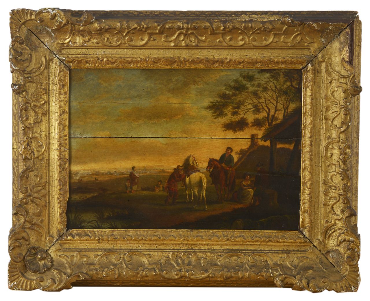 Late 18th century/early 19th century Continental School A country landscape with figures on horseba