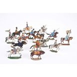 A collection of 15 painted lead Bavarian and Prussian toy soldiers on horseback in a mahogany box.