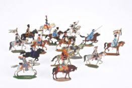 A collection of 15 painted lead Bavarian and Prussian toy soldiers on horseback in a mahogany box.