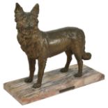 After Dimitri Chiparus 'Chien Policier', a gilt bronze model of an Alsatian, supported on a pink