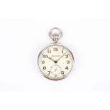 A Jaeger Le Coultre military issue white metal pocket watch the signed white painted dial with