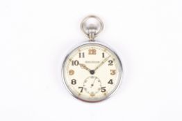 A Jaeger Le Coultre military issue white metal pocket watch the signed white painted dial with