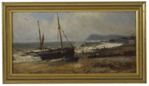 Attributed to Edwin Fletcher (1857-1945) British A fishing boat on the sea shore, signed E. Fletcher