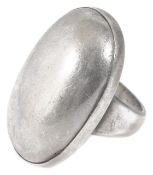 A large Georg Jensen Danish silver oval domed ring, fully marked. Size O, Approx. 3.25 cms. top to