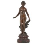 Augustus Moreau (1834-1917) French A bronze sculpture of a model woman, stood beside a tree