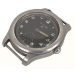 A 1950s Cyma Military issue wrist watch the signed black dial with broad arrow mark, and Arabic