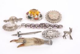 A collection of Victorian and later silver jewellery including a Scottish agate set brooch,