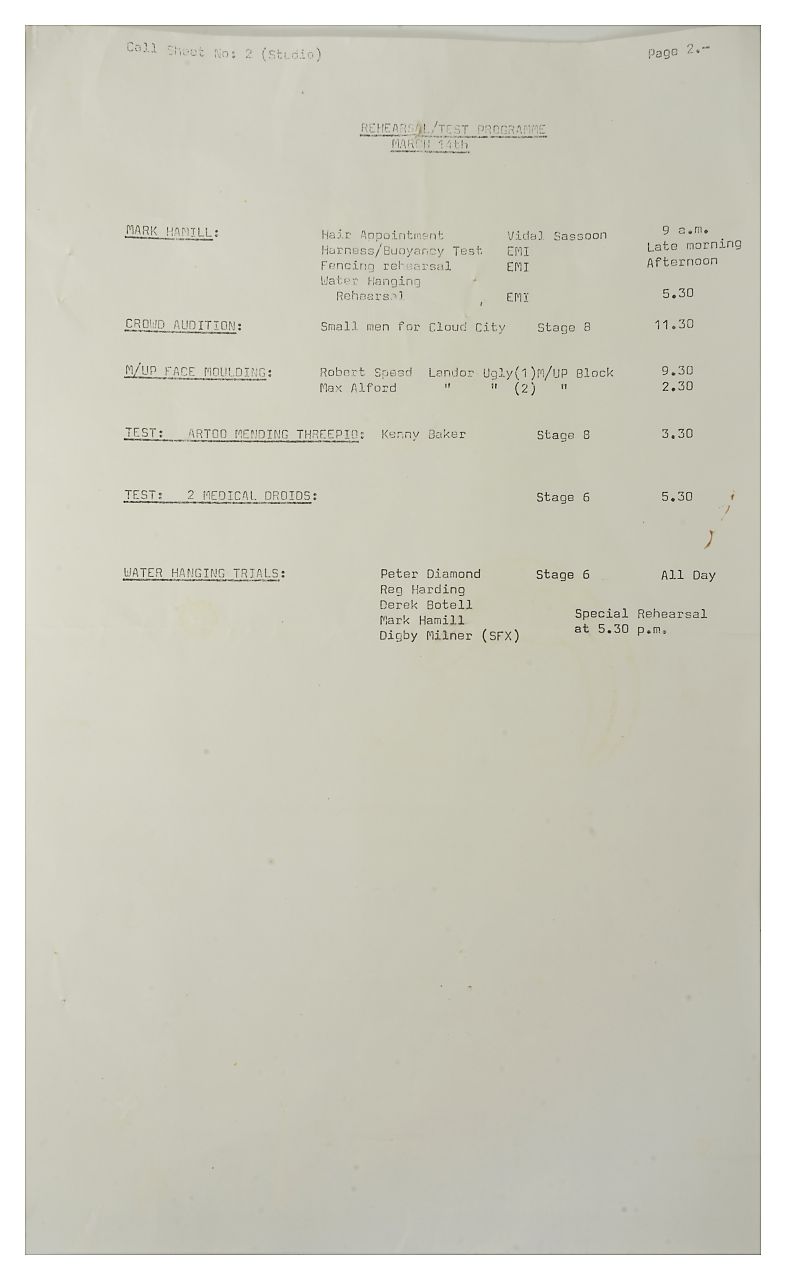 STAR WARS INTEREST: Two sheets of revised script for Empire Strikes Back (No's 18 and 18a) dated 3/ - Image 2 of 2