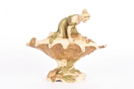 A Royal Dux bisque porcelain figure of a maiden atop a large conch shell realistically modelled, the