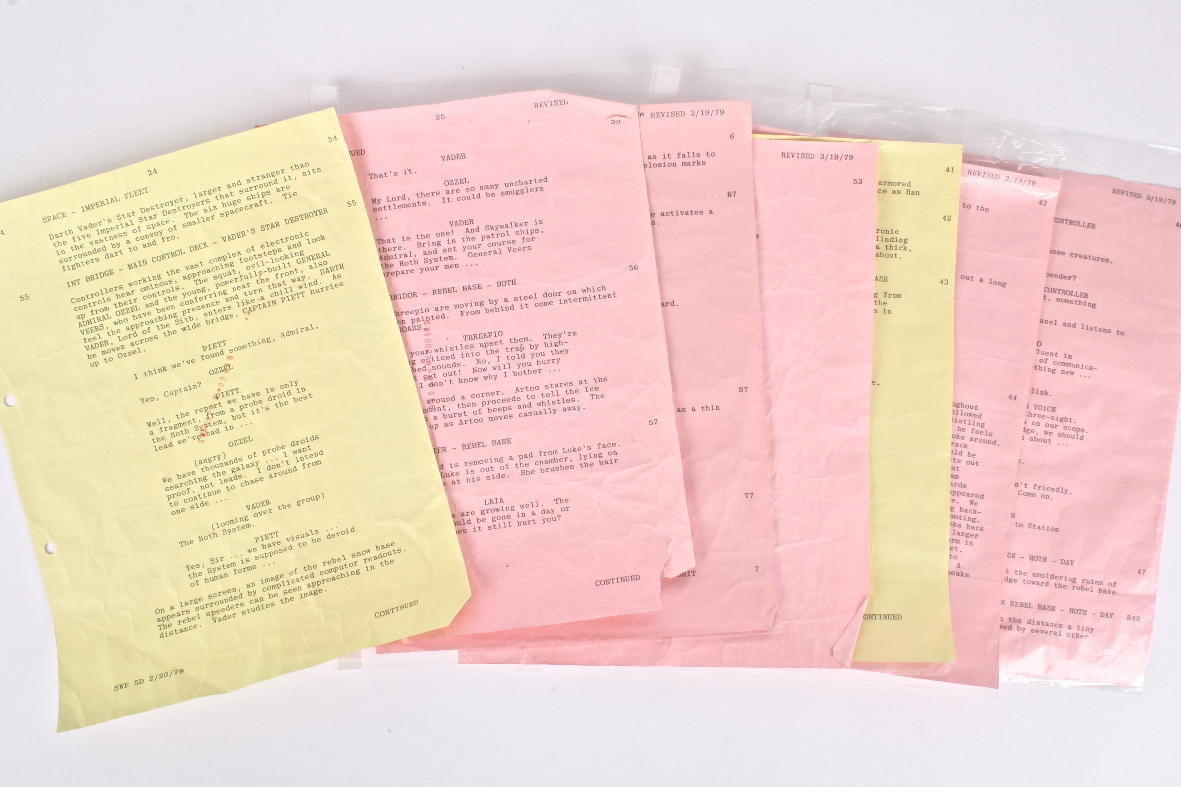 STAR WARS INTEREST: Seven A4 sized pages of typed script from "The Empire Strikes back' film.