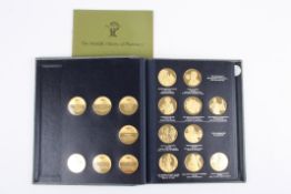 The Medical History of Pharmacy cased silver gilt medallions a complete set of 36 silver gilt