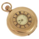 A 9ct gold Waltham half hunter pocket watch the signed white enamel dial with black Roman numerals