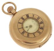 A 9ct gold Waltham half hunter pocket watch the signed white enamel dial with black Roman numerals