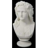 A Copeland parian bust of Ophelia by W. C. Marshall with leaves in her hair, the reverse signed W