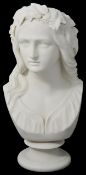 A Copeland parian bust of Ophelia by W. C. Marshall with leaves in her hair, the reverse signed W