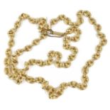 A Continental gold anchor link long chain, with fancy push clasp fastening, marked .750 for 18ct