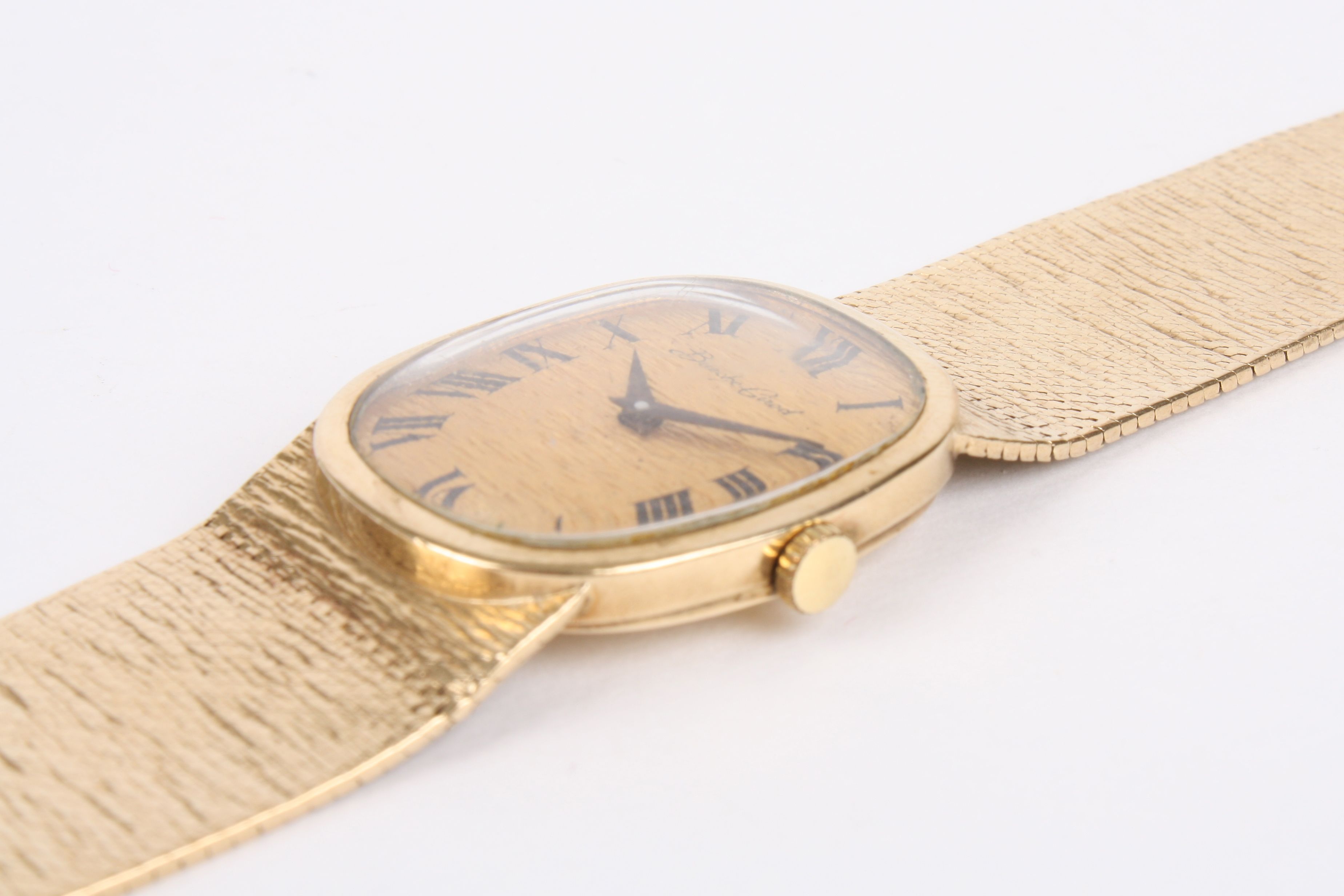 A 9ct gold Bueche Girod mechanical wrist watch with oval bark effect dial and black Roman - Image 3 of 4