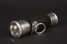A 1930s silver mounted and leather hand torch hallmarked London 1933, with engine turned