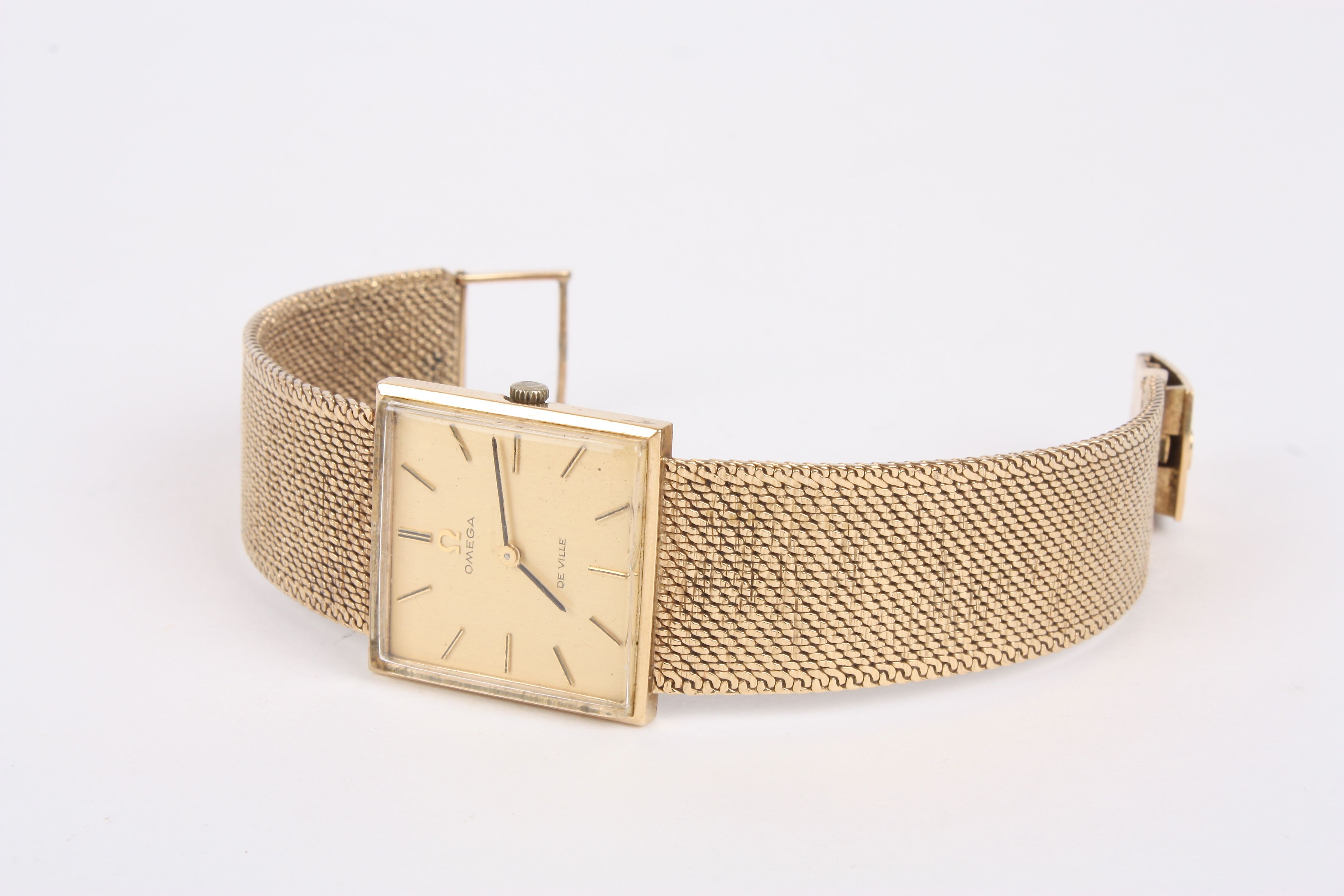 An Omega de Ville 9ct gold mechanical wrist watch with square gilded dial and baton numerals, the 17 - Image 2 of 5