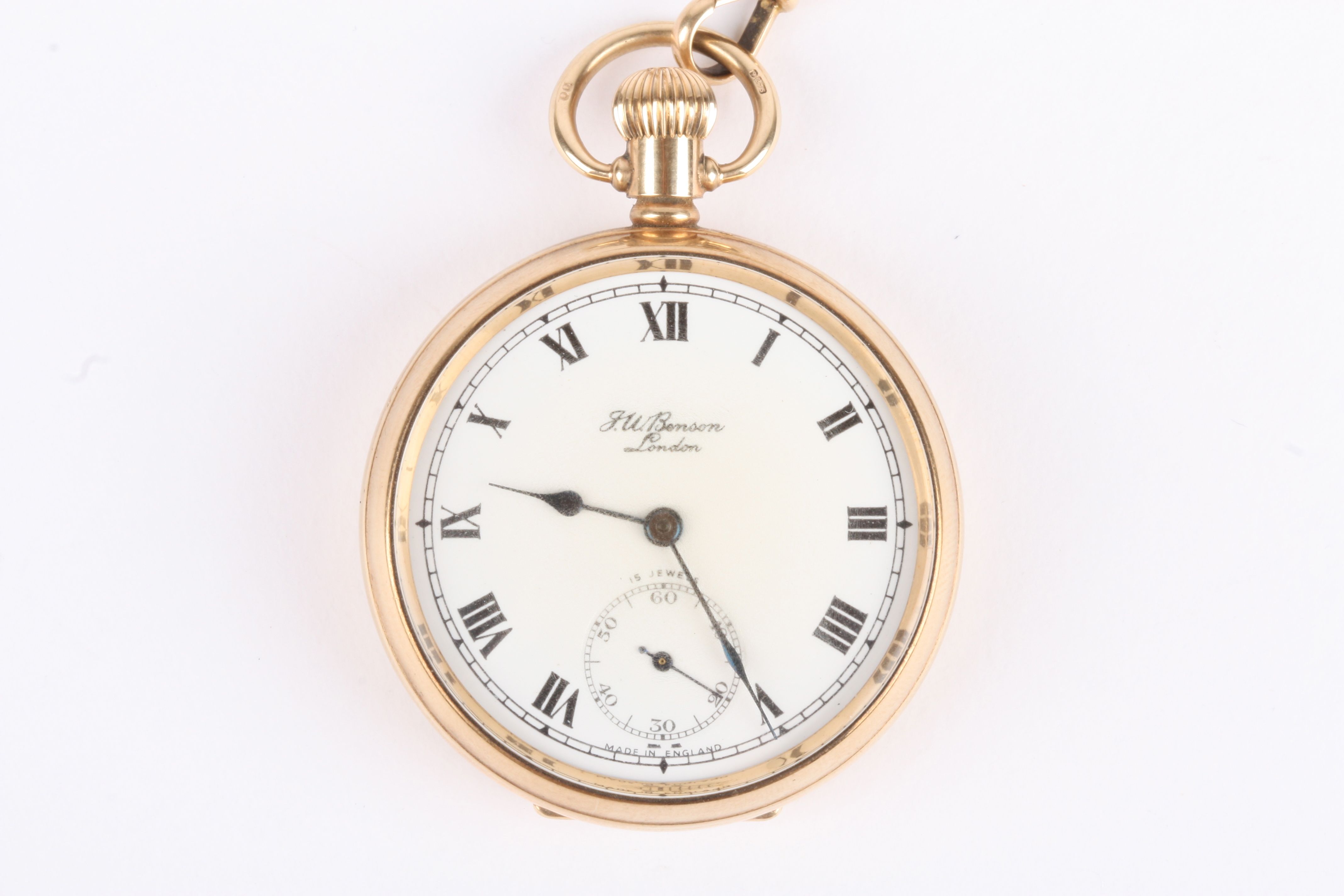 A 9ct gold J W Benson open face pocket watch the signed white enamel dial with black Roman - Image 2 of 3