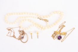 Edwardian and later jewellery including an Edwardian 9ct gold, amethyst and pearl pendant on