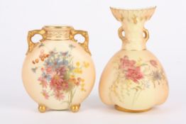 A Royal Worcester blush ivory bulbous vase and a moon flask both decorated with flowers in gilt,